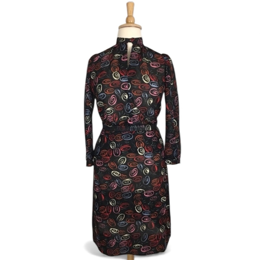 Vintage‎ Top & Skirt Set Women’s XL Keyhole Swirl Print Long Sleeve Midi